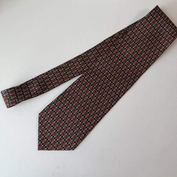 Vintage Brooks Brothers Makers Tie All Silk USA Geometric Red Gold Navy 80s-90s - Picture 11 of 16